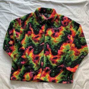 Tie dye psychedelic trippy fleece coat jacket